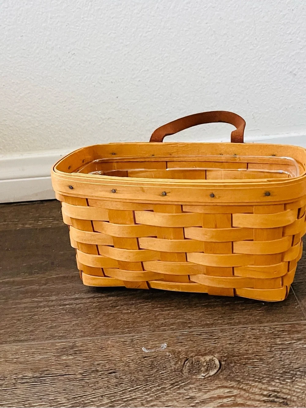 Longaberger Woven Wooden Storage Basket with Handle - Natural Brown